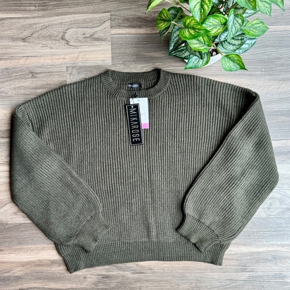 Mikarose Blair Slight Oversized Classic Knit Sweater in Satin Moss Green Size M - Picture 13 of 13